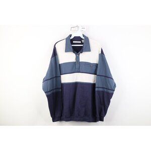 Vtg 90s Streetwear Mens L Faded Striped Color Block Pullover Long Sleeve Polo